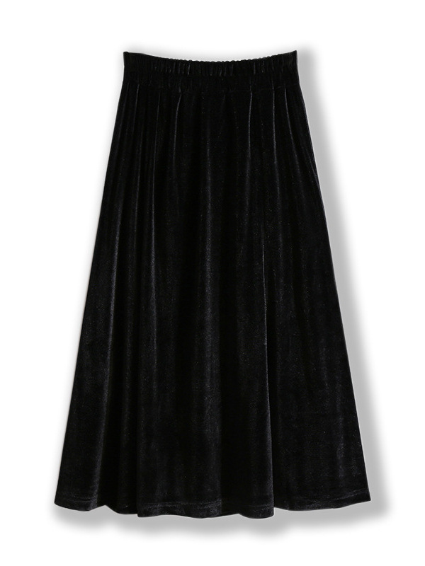 60-150kg Plus Size Velvet Skirt 2025 Spring & Fall New Fat mm High-End Draped Elegant Little Black Skirt