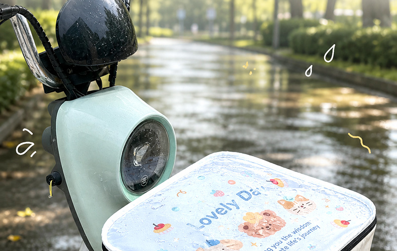 New electric bike front basket PVC waterproof cover, bicycle basket dust cover, cartoon-themed universal modification accessory