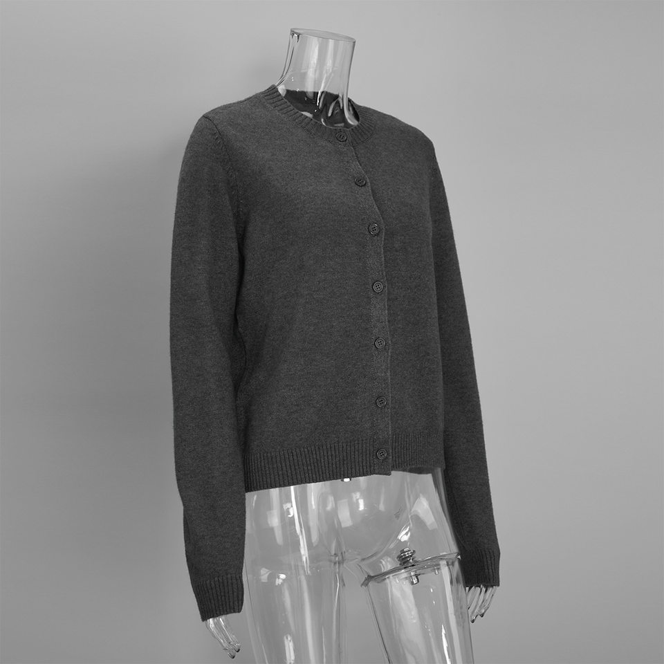 Áo cardigan len dệt kim cổ tròn dáng rộng phong cách Âu Mỹ — Màu vàng nhạt, Màu đỏ sẫm, Xanh ô liu, màu xám chi tiết 13