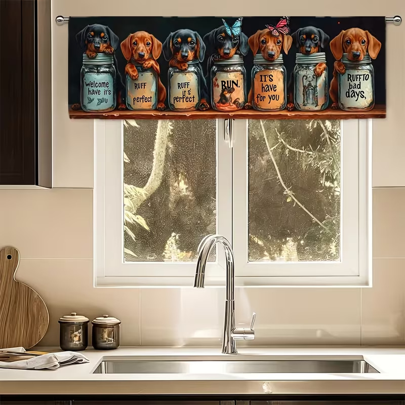 Cross-Border Cute Dog-Themed Curtains, Window Curtains, Door Curtains, Coffee Curtains, Kitchen Sink Cabinet Dustproof Curtains
