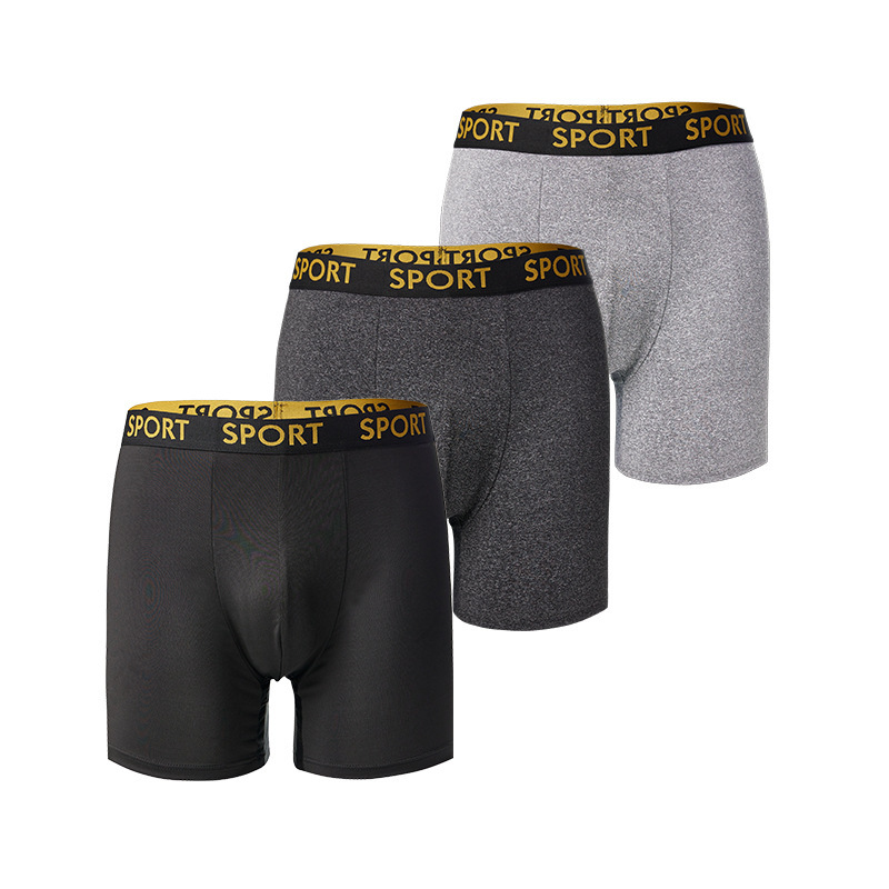 Men's Underwear Long Leg Sports Breathable Mid-Waist Four-Corner Comfortable Letter Belt Solid Color Sports Men's Boxers