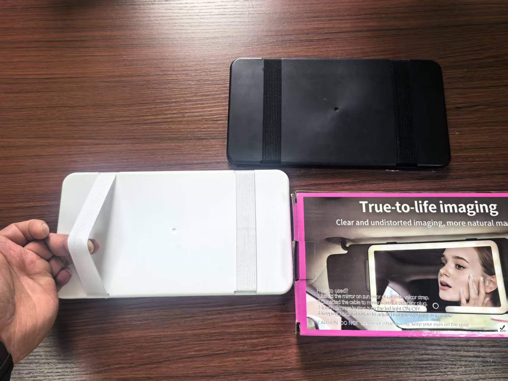 Car Interior Makeup Mirror with Light, High-Definition, Universal Sun Visor, Passenger Car Makeup Mirror, Multi-Functional, Three-Color Light, Gift