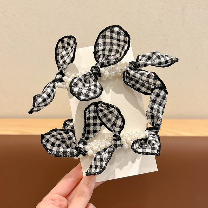 . Renacimiento blanco y negro anillo de cabello de perla de cabello de cola de caballo femenino de alto nivel sencillo no daña correa de cabello cabeza