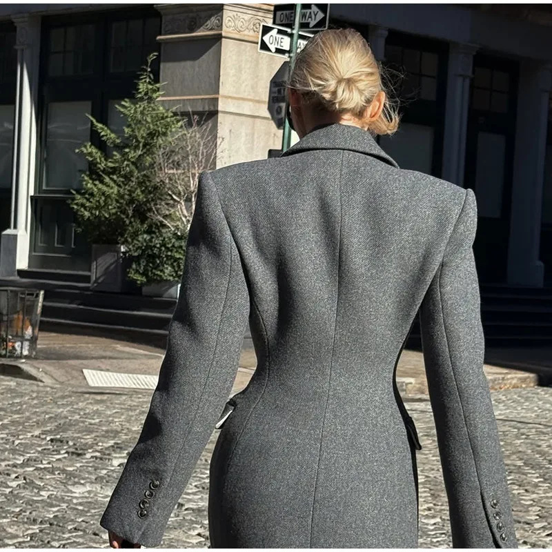 欧米のクロスボーダー2025春の婦人服の女性の毛はコートの気質が優雅で襟の高い腰の長い毛です。|undefined