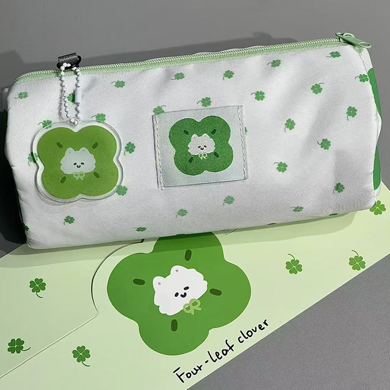 新款四叶草笔袋ins简约清新文具袋学生大容量铅笔袋高颜值化妆包|undefined