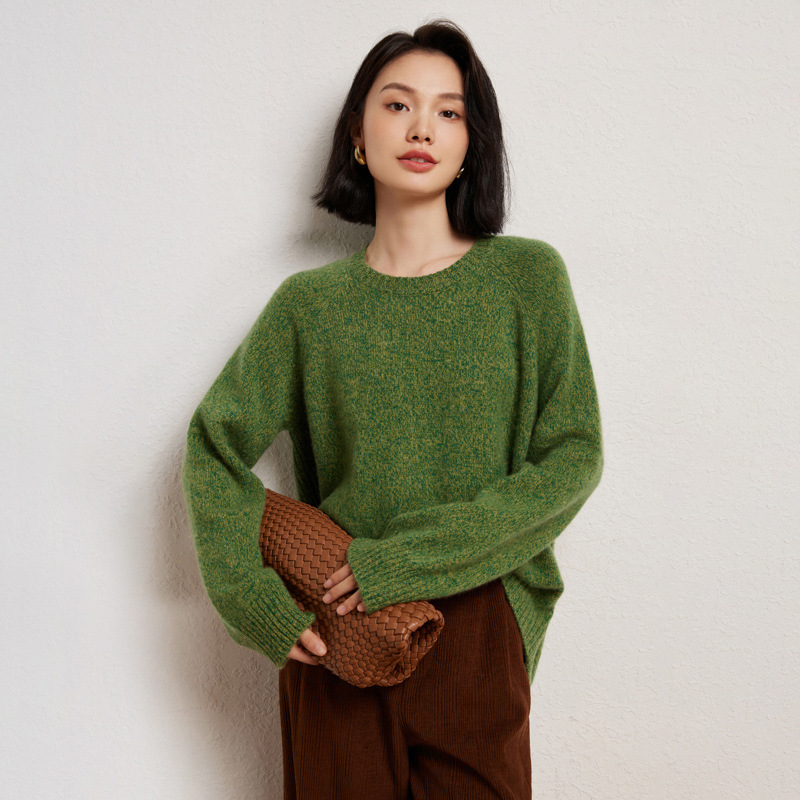 25 Heavyweight Thickeneded Cashmere Sweater Women's Round Neck Floral Yarn Cashmere Sweater Loose Lazy Long-Sleeved Knitted Bottoming Shirt