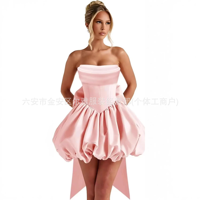 2026 Strapless Homecoming Dresses for Teens Bowknot Satin Mini Skirt Cocktail Party Gowns
