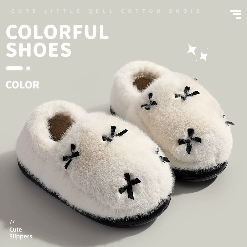 Хлопковая обувь для женщин зимой, домашние меховые тапочки на толстой подошве для осени и зимы, теплые домашние хлопковые тапочки на каблуке