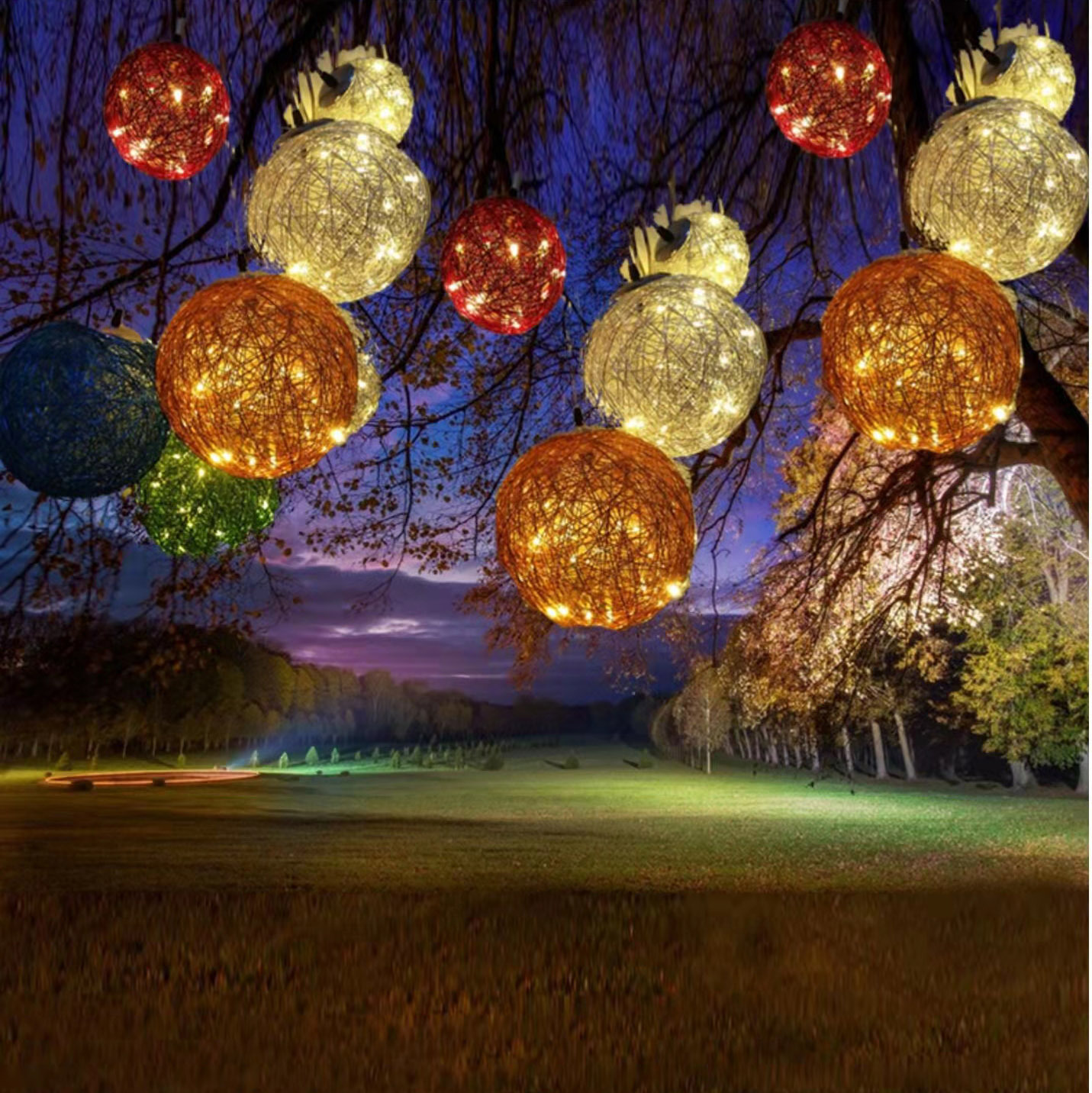 LED挂树塑料藤球灯吊挂铝丝圆球灯铁架圆球灯户外防水景观装饰灯