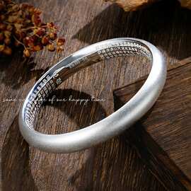 心经古法足银9999纯银手镯女泥鳅背莲花简约光面素圈手环七夕礼物