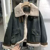 Джинсовая флисовая куртка, ретро зимний дизайн, размеры S–3XL, свободный крой с искусственным мехом
