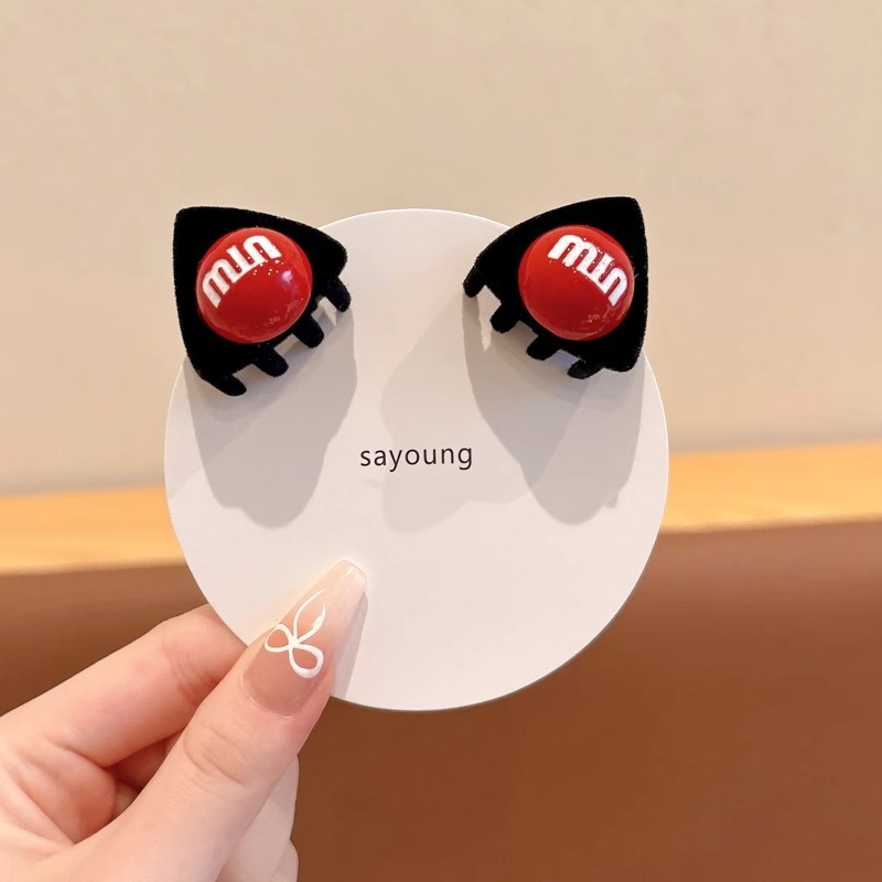 Niños lindos oídos gatos pequeños clip de agarre niñas otoño invierno lateral broche clip de cabello de Año Nuevo rojo roto clip de cabello tocado