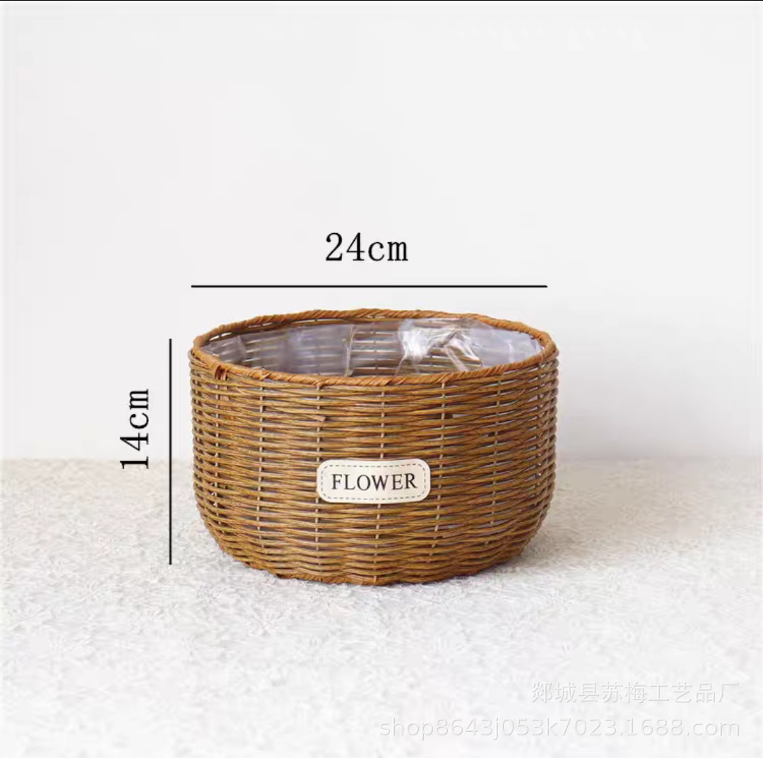 Maceta de Imitación Ratán de Plástico Tejido a Mano para Escritorio y Decoración de Plantas
