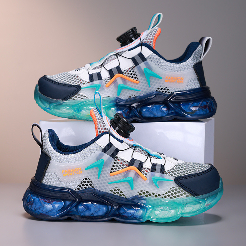 2025 verano nuevo botón giratorio zapatos de malla estudiantes zapatos de correr ligeros zapatos transpirables ociosos para niños