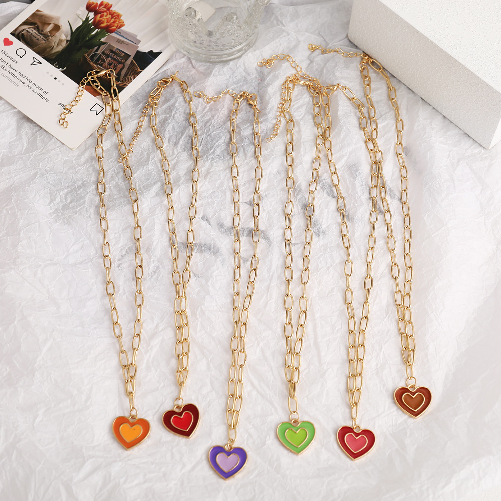 2021 New Creative Simple Womenu0027s Jewelry Cute Girly Style Drop Oil Double Layers Loving Heart Ne
