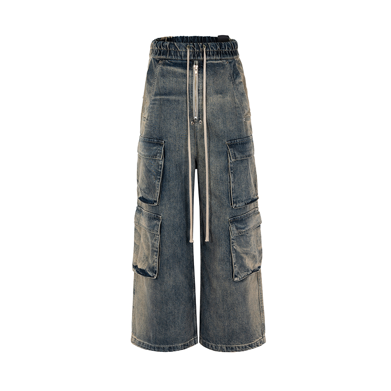 Men's Clothing VINTAGE GARC niche trendy brand RO style wide leg multi pocket flared distressed jeans men's vibe cotton_voghion.com