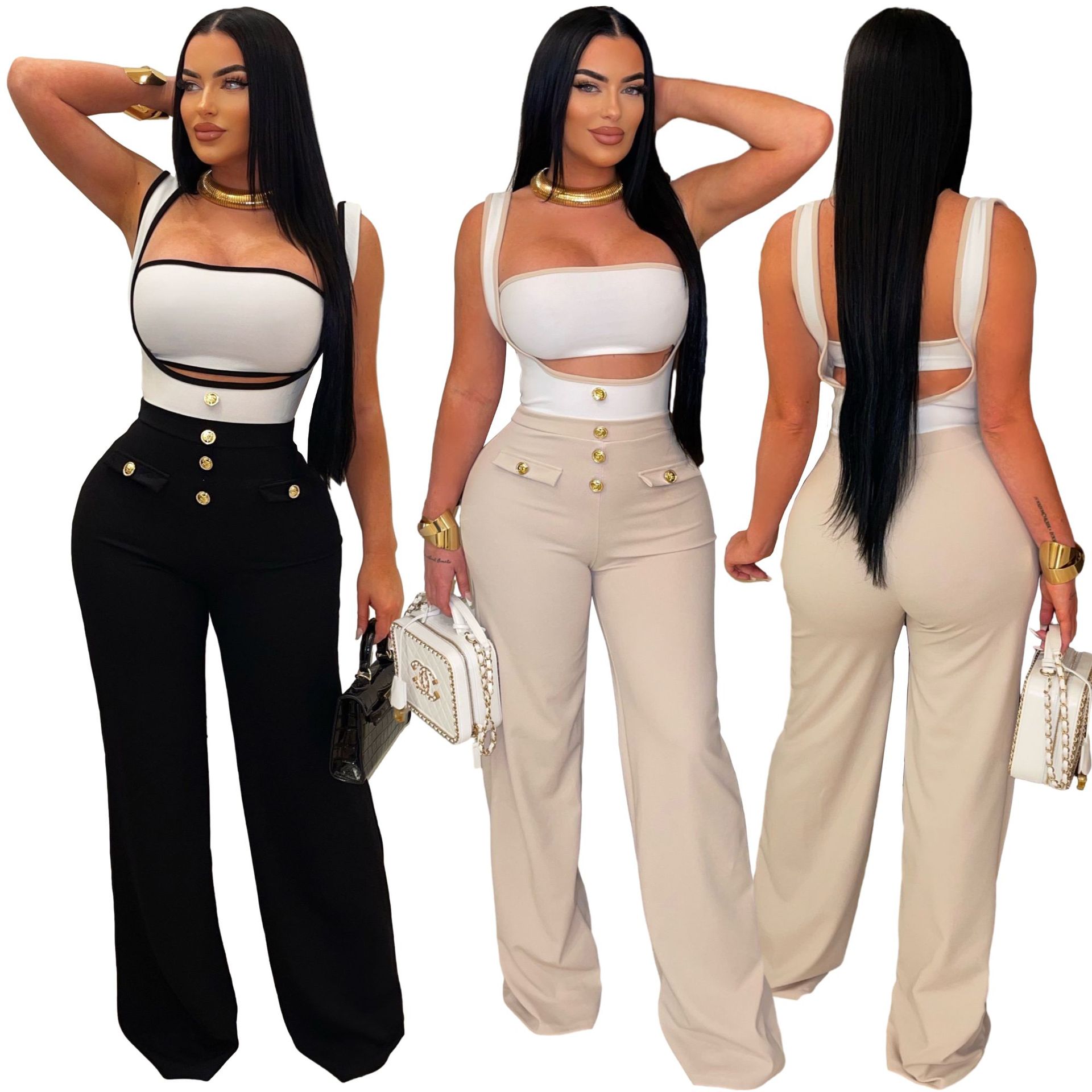 S2401 European and American women's cross-border supply fashion casual strap tube top suit jumpsuit