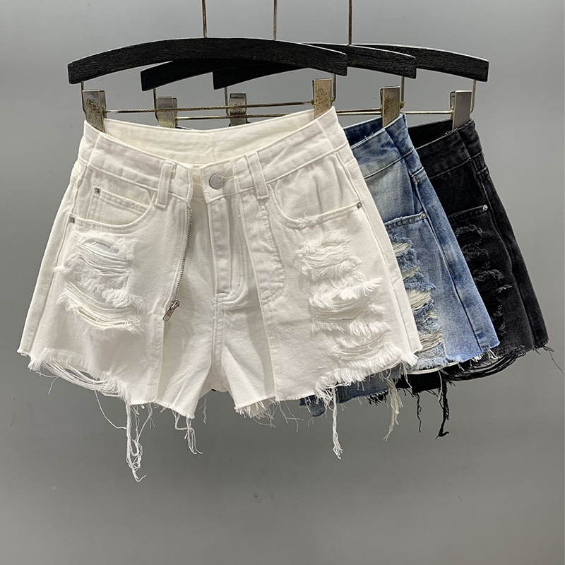 Street Style Denim Double-Layered Short Skirt for Women 2026 Summer New Style Ripped Fringe Niche Design Blue Wide-Leg Shorts