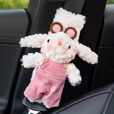 Fairy Rabbit Car Safety Sürətlər qutusu və əl tormozu başlıqları - lop-eared-rabbit-white-velvet-shoulder-cover-bear-ear-powder-strap