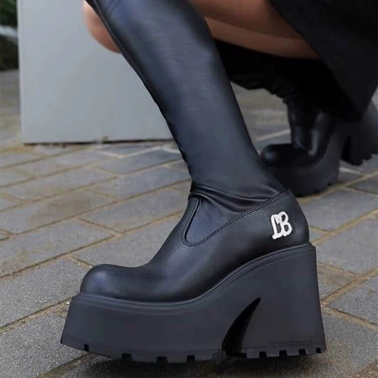 Женские 2023 Зимние новые супер горячие сапоги на платформе горячие девушки с эластичными рукавами сапоги для верховой езды
