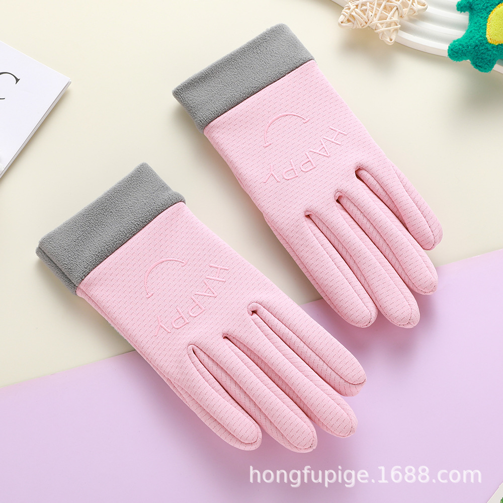 Guantes para niños de otoño y invierno para montar al aire libre con vello a prueba de viento y frío para hombres y mujeres con dedos enteros lindos guantes de motocicleta calientes