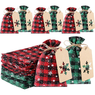 Christmas Red and Black Plaid Gift Bag Christmas Candy Drawstring Bag Plaid Cloth Drawstring Set Ready for Sale Wholesale Cotton and Linen Bag