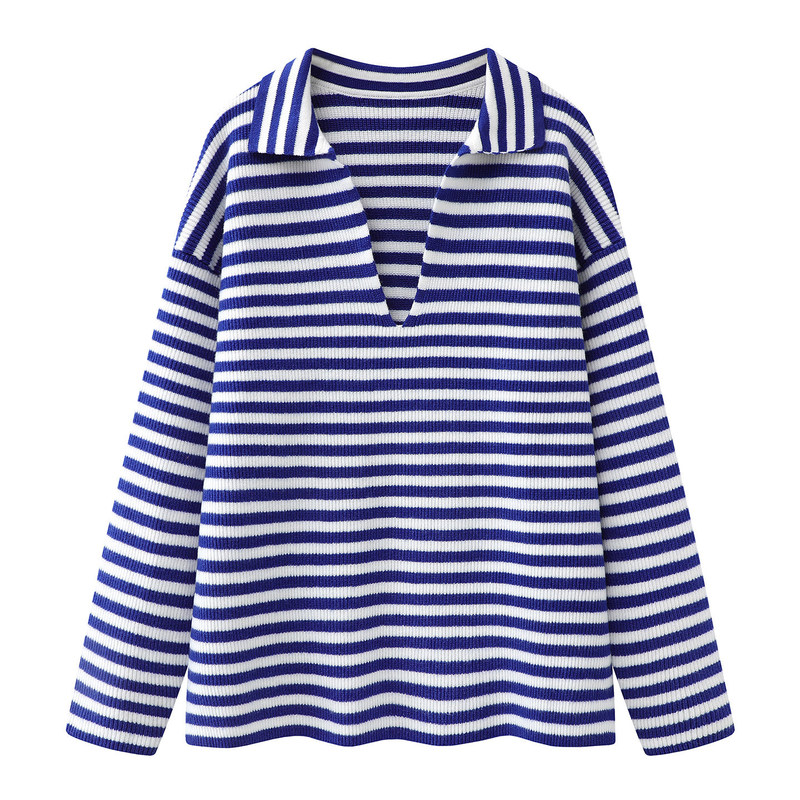 2026 Spring New American Old Money Style Navy Striped Sweater Women's V-Neck Soft and Elegant Knitted Top 2026 Spring New American Old Money Style Navy Striped Sweater Women's V-Neck Soft and Elegant Knitted Top