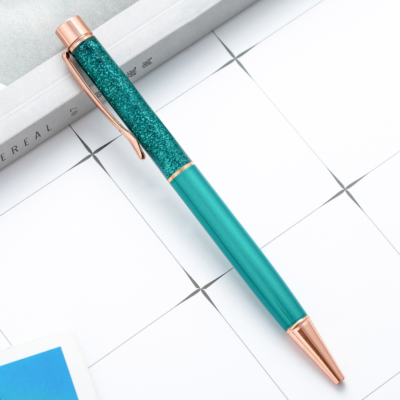 Creativo tiza de oro en aceite reloj de arena metal pluma de cristal de alto valor de cara de color caramelo pluma de bola de firma de chicas