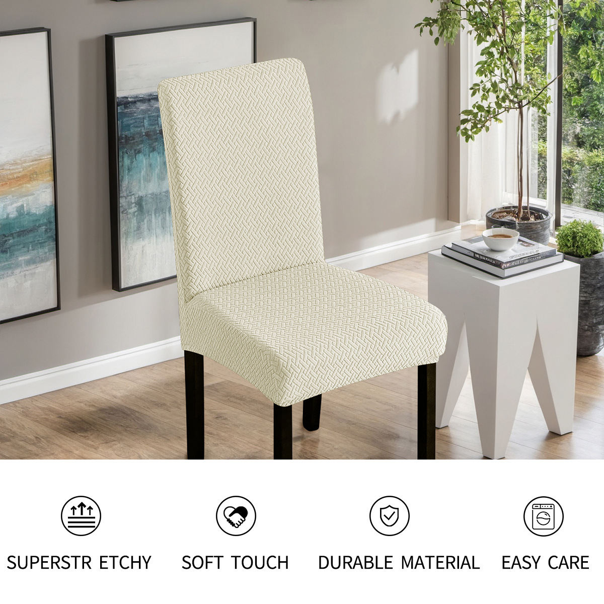 Jacquard transfronterizo elástico en forma de T estriado cubierta de silla impermeable a prueba de agarre gato cubierta de silla de comedor de hotel doméstico TEMU