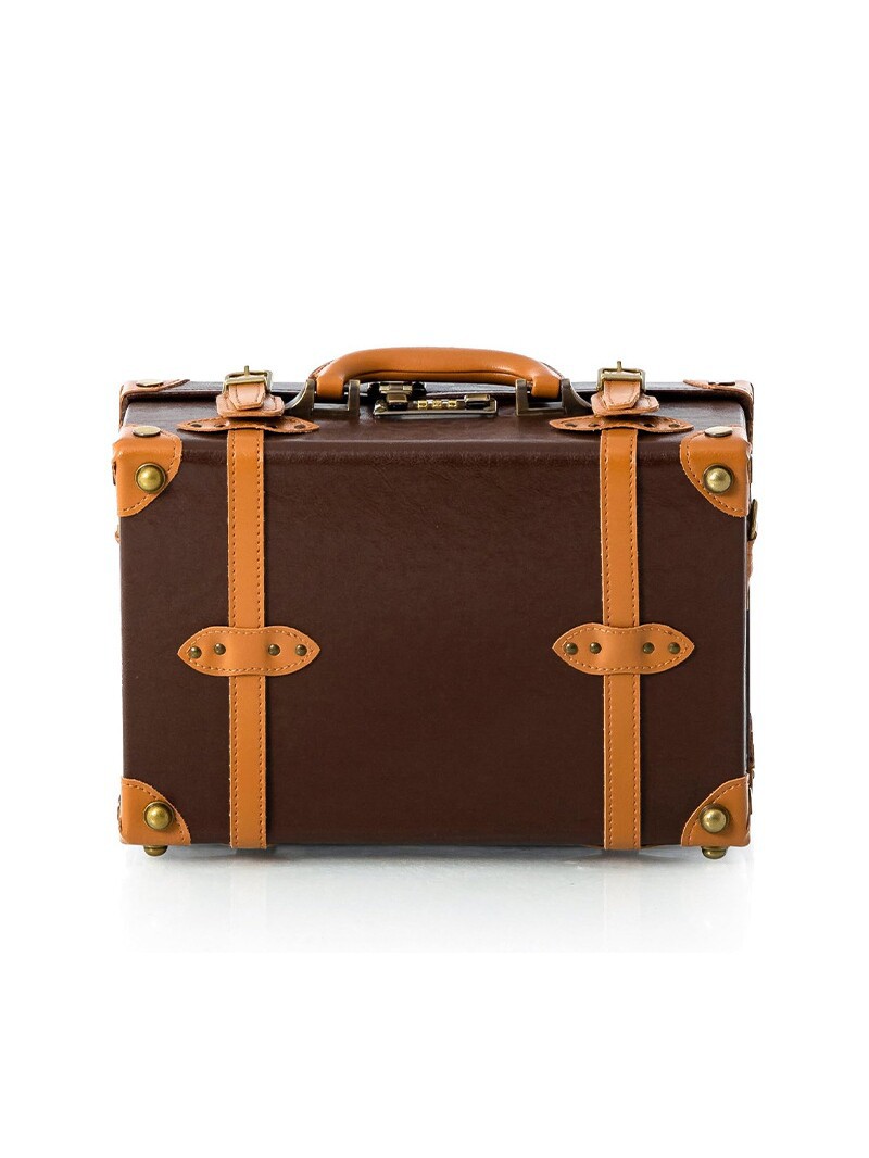 Hộp đựng đồ trang điểm PU xách tay phong cách cổ điển, kiểu dáng vintage sang trọng, dùng làm hộp lưu trữ hoặc đạo cụ chụp ảnh — nâu sẫm