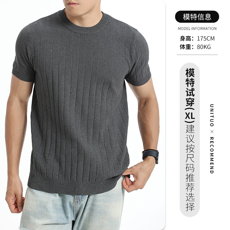 Europa y los Estados Unidos transfronterizos hombres pozo tejido de punto camiseta de cuello redondo mangas cortas 2026 verano ligero de negocios de alta calidad ropa de hombre