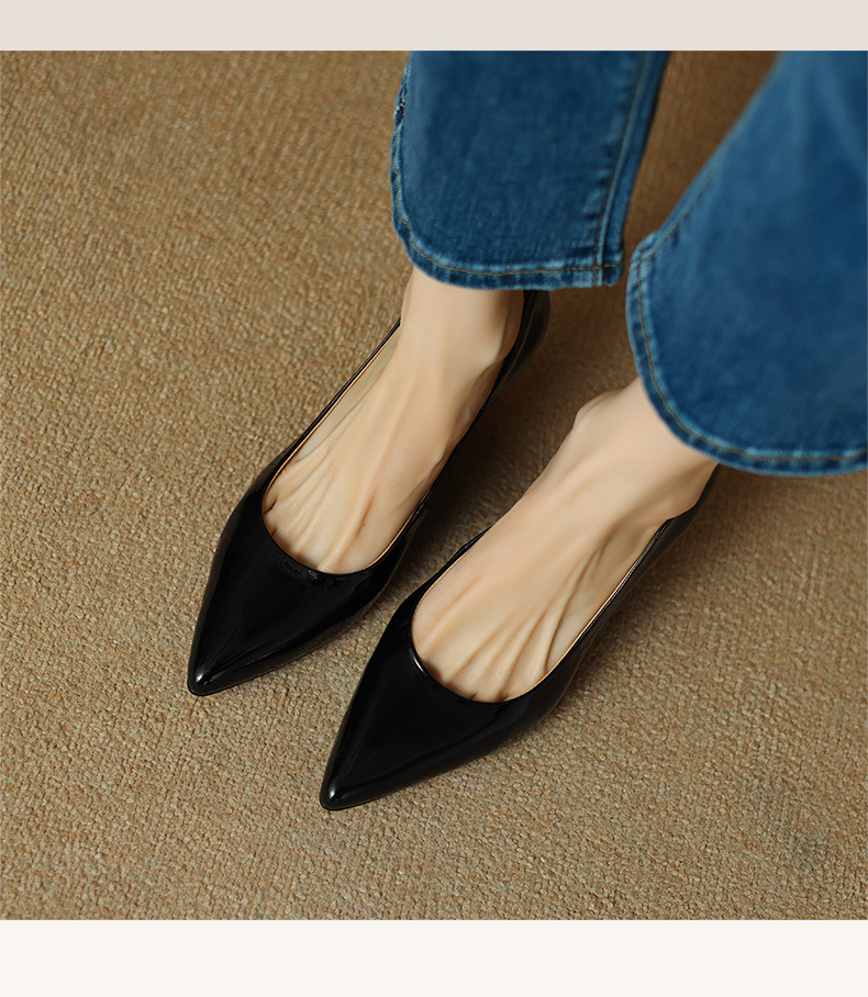 Giày cao gót nữ mũi nhọn đế xuồng da bò, kiểu dáng thời trang, gót 7 cm — Màu đen chi tiết 7