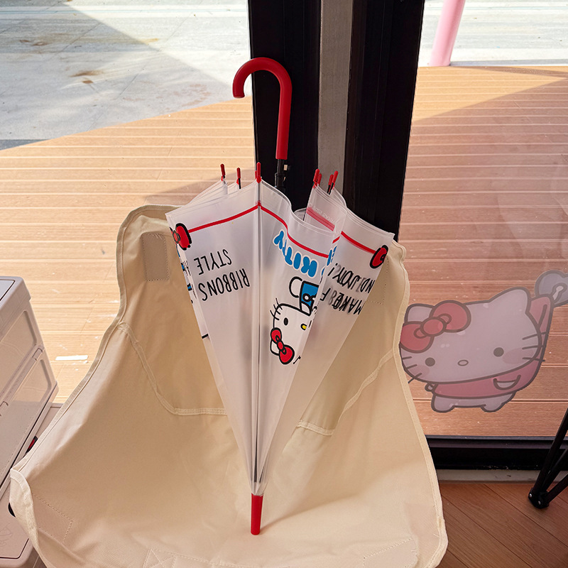 正版hellokitty磨砂透明雨伞长柄伞kt凯蒂猫儿童小学生可爱直杆伞|undefined