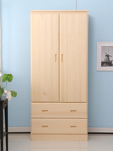 S588纯实木衣柜原木经济型三两门组装成人卧室全实木儿童衣橱松木