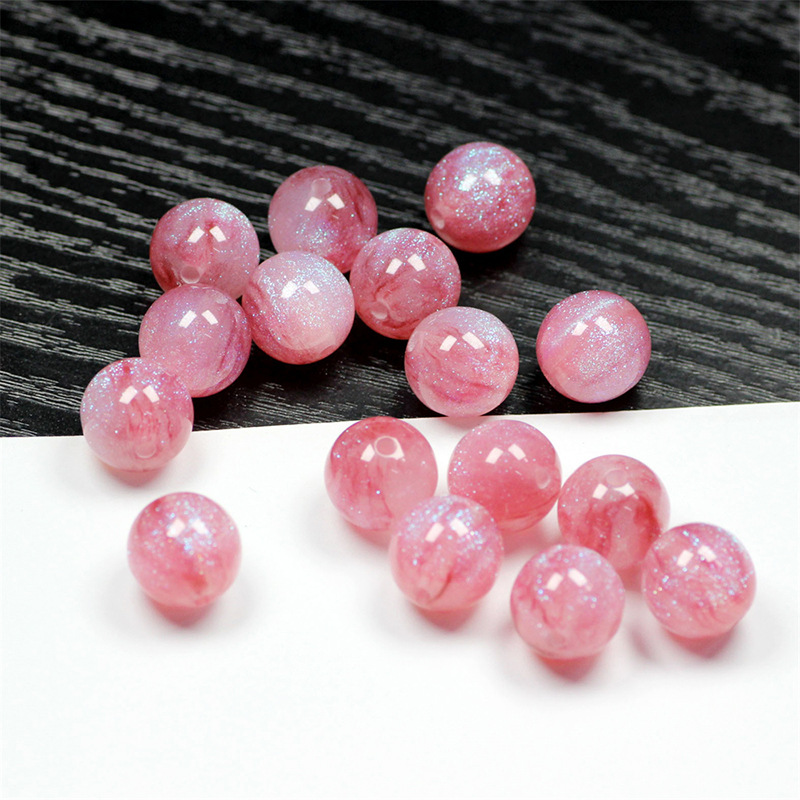 樹脂12mm圓珠細閃藍星空效果DIY時尚手鍊手串手機鏈飾品 直孔珠子