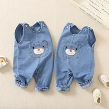 春秋婴儿连体男女宝宝宽带裤子背心式男儿童牛仔背带裤哈衣连体裤