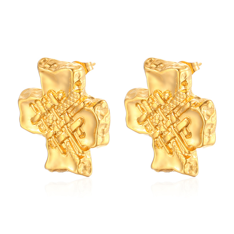 Europa y América de moda versátil retrógrado personalidad cruzada pendientes de alta calidad damas 18K oro acero inoxidable pendientes al por mayor