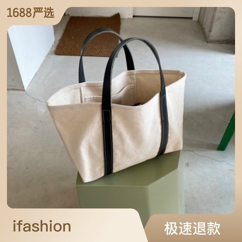 韩国文艺范新款大容量手提单肩购物包春夏季百搭ins帆布女包