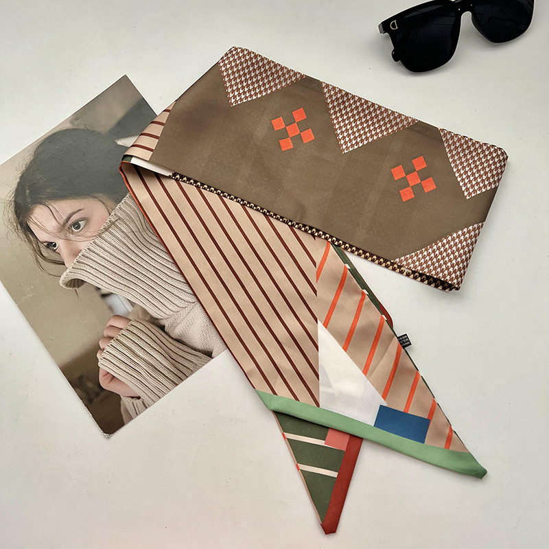 Bufandas de seda de ángulo oblicuo 2025 nuevo bufandas de diamante retrógrado decoración multifuncional de ángulo agudo moda bufandas largas correa de pelo