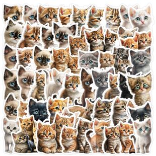 50 pieces of cute big eye kitten stickers water cup mobile phone refrigerator decorative stickers waterproof creative Journal stickers wholesale