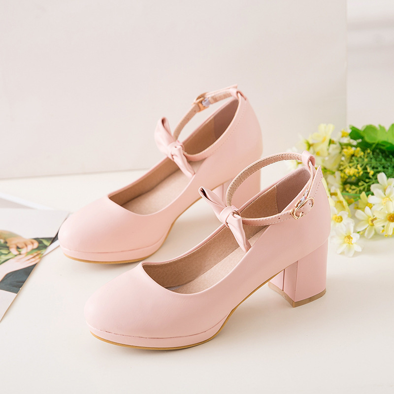 Girls' Leather Shoes, Medium and Large Kidsren's High Heels, Spring and Autum Student Shoes, Sweet Princess Shoes for 11-Year-Old Girls