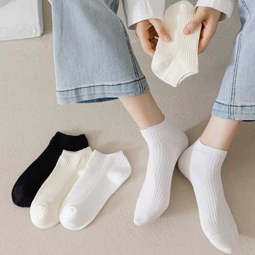 White socks, women's solid color socks, summer thin women's shallow boat socks, Japanese style spring and autumn women's socks, girls' trendy socks