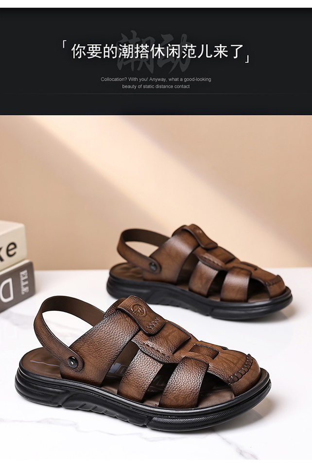 Dép sandal nam cỡ lớn mũi kín đế dày, giày đi biển kiêm dép lười đa năng — Màu nâu, màu vàng, màu đen chi tiết 14