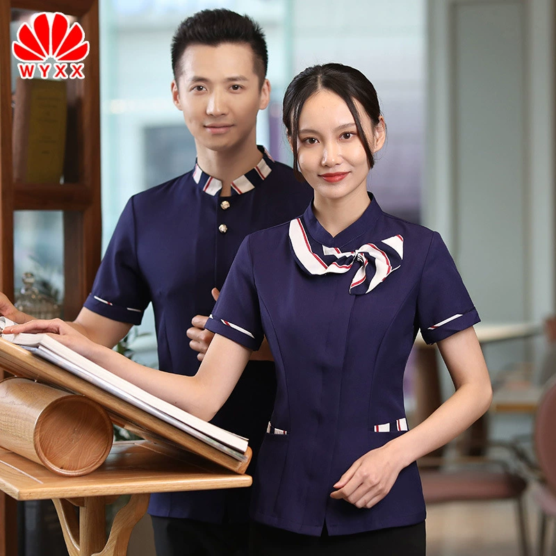 Рабочая одежда для отеля Мужской и женский костюм Летний Ресторан Китайская рабочая одежда для официанта с коротким рукавом Горячий горшок Кейтеринг