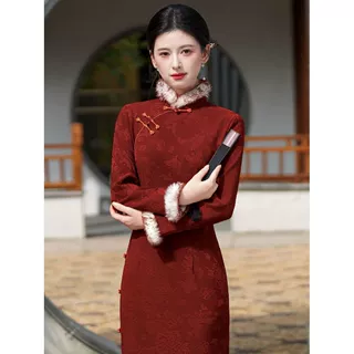 红色秋冬小个子加厚缇花旗袍女新中式2025新款高端大气上档次年轻