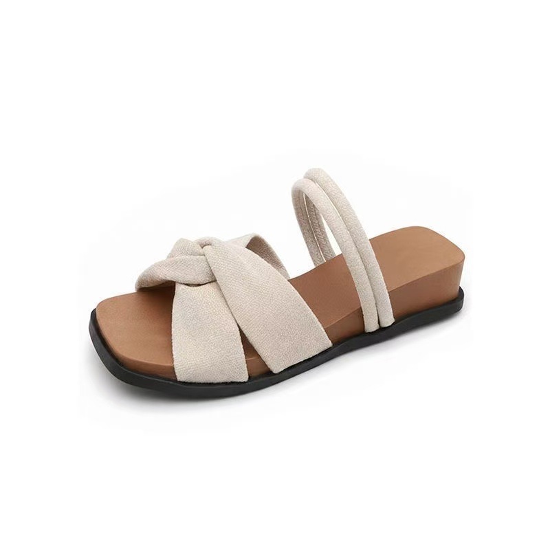 Dos zapatillas de tacón francés para mujeres de verano 06 nuevas ondas de aire extranjero con una sola gruesa con una falda sandalias Birken