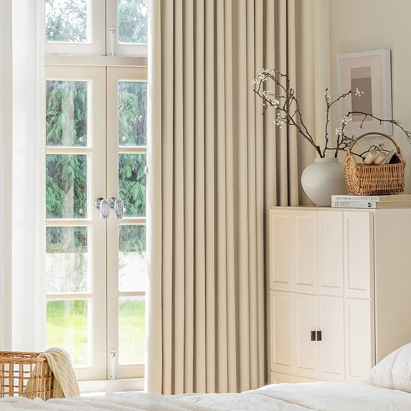 フレンチ式クリームフル遮光シェニール云つるパイル3.0カーテン云感コットンリビング寝室遮光カーテン完成品