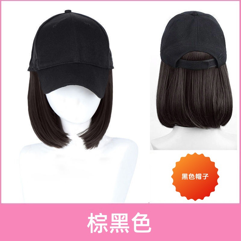Sombrero de béisbol peluca integrada de primavera y otoño de las mujeres estilo coreano moda todo a juego cara de verano adelgazamiento Pelo Corto pelo de la clavícula casquillo enarbolado