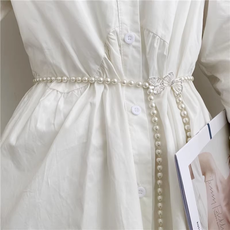 Pearl Belt Women's South Korea Dress All-match Vintage Sweet Decorative Thin Waist Chain Tight Waist Sweater Trendy Butterfly Accessories