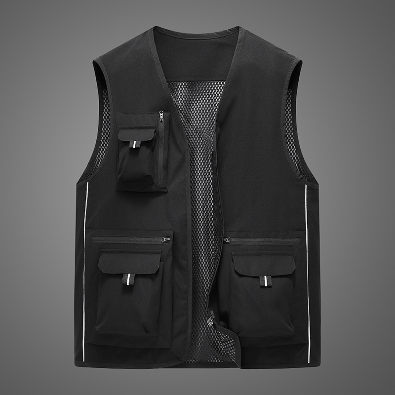 검은색#야외 반사 스트립 조끼